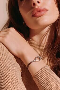 Authentic Hermès Jumbo Hook Double Tour Bracelet Brown Leather Palladium W/ Box